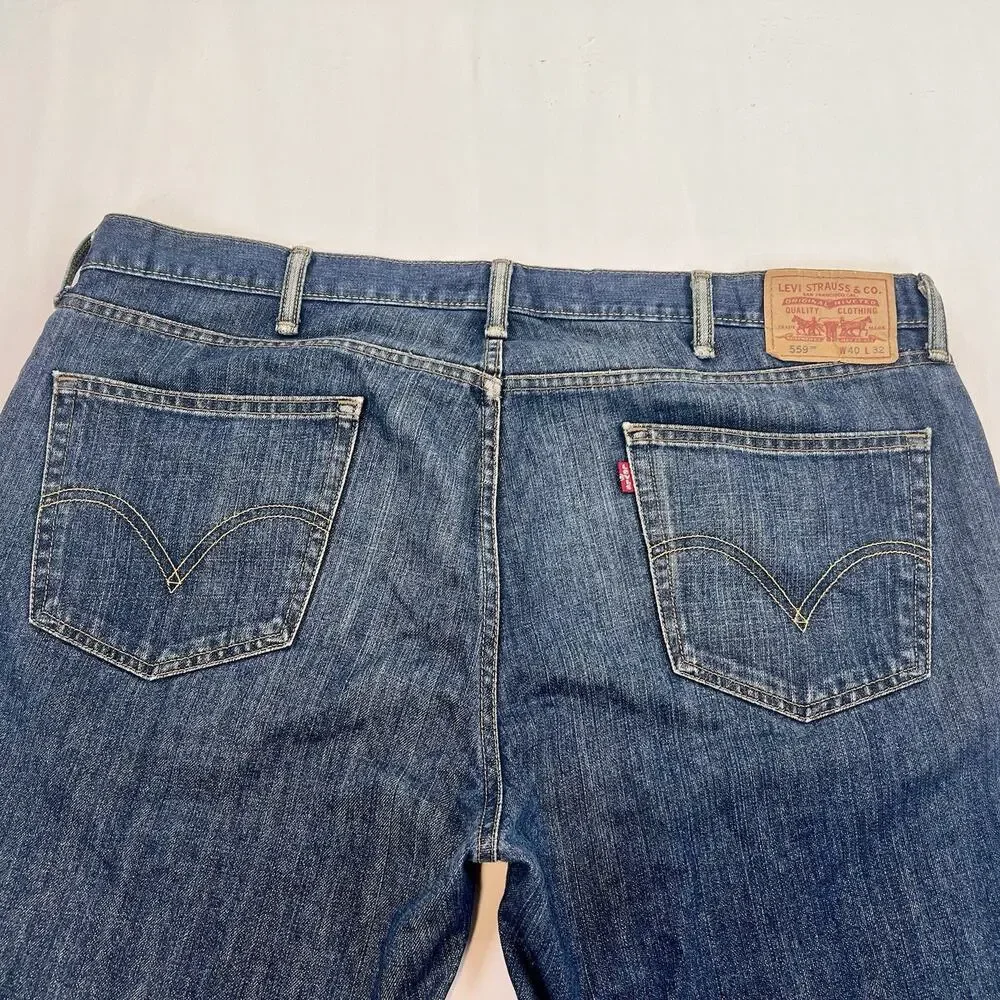 Levi’s 559 Jeans Men 40x32 Relaxed Straight Blue Denim Distressed Faded